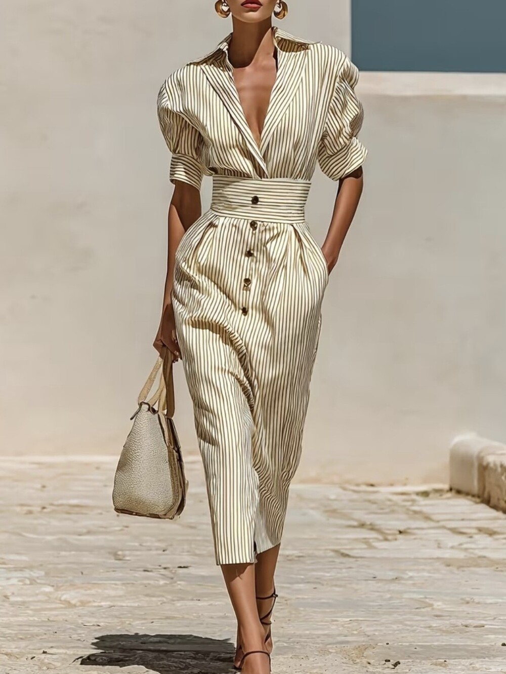 Stylish Elegant Striped Shirt Dress